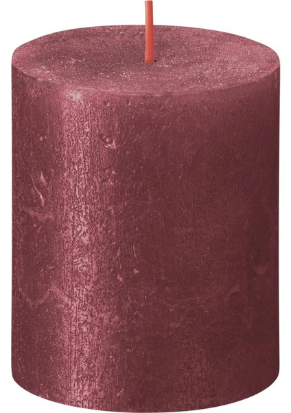 Blok Sütun Mum - Kırmızı - Parıltılı - 35 Saat Uzun Yanma Süresi - Ev Mumları - Iç Dekorasyon - Kokusuz - Vegan Mum - Yağı Yok - 80 x 68 mm