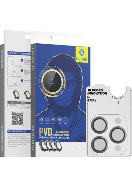 Blueo 13/14 / 15 Serisi Uyumlu Pvd Stainless Steel Su ve Toz Geçirmez Lens Koruyucu (Gri, 15 Pro)