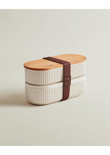 Coco Magou 2&apos;li Ahşap Kapaklı Saklama Kabı, 500 Ml, Soft Ekru