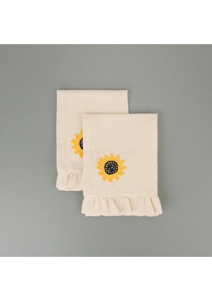 Soft Nakışlı Fırfırlı 2'li Amerikan Servis - Ekru - 35X50 cm