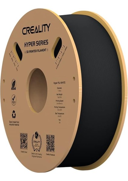Hyper Pla Filament 1,75 Mm, Resmi Siyah Filament Pla 3D Yazıcı Için, Yüksek Hızlı Baskı Için, Uzun Ömürlü ve Dayanıklı, Boyut +/-0,03 Mm, 1 Kg, Siyah