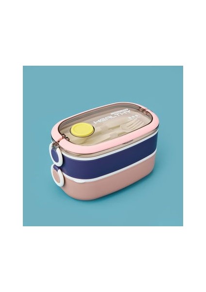 Healty Iki Katlı Çelik Yemek Kabı - Mavi / Pembe - 1,3 Lt