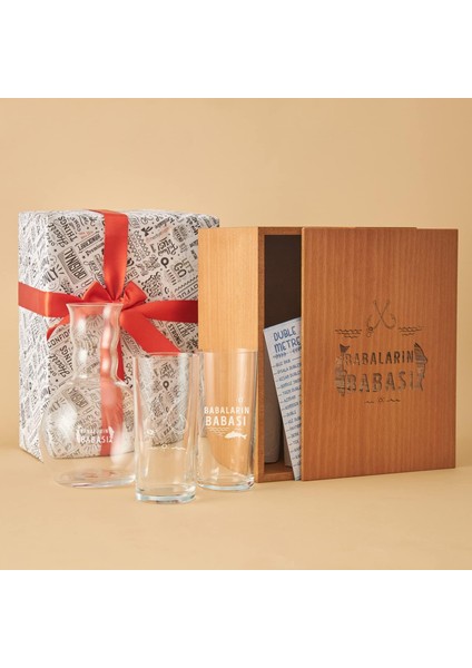 Babası Esprili Ahşap Kutulu Rakı Seti