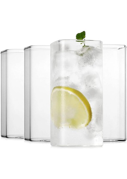6 Adet Dikdörtgen Dayanıklı Borosilikat Meşrubat Bardağı 350 ml Kare,termisil Kare Soğuk Kahve Bardağı,dikdörtgen Sunum Bardağı (6)