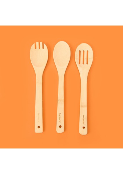 Ravili 3'lü Bambu Servis Seti - Açık Kahverengi