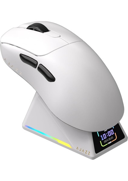 Ajazz AJ-179 Apex 42000 Dpı Manyetik Şarj Istasyonu-Tft Ekranlı Mouse-Paw 3950 Sensör-8k AJ179 (Beyaz)