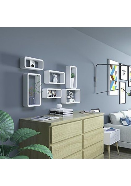 Duvar Rafı, 3&apos;lü Set, Küp Raf, Yüzer Raf, Küp Raf, 15 Kg&apos;a Kadar Yük Kapasitesi, Uzunluk 44 cm 39 cm 34 Cm, Beyaz, LWS97W modelleri