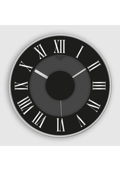 Premium Serisi Abs Çerçeveli Roma Rakamlı Sessiz Akar Duvar Saati 30 Cm, Gri - Siyah