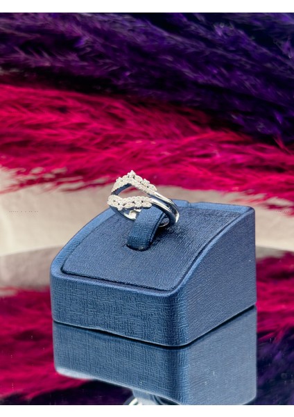 925 Ayar Gümüş Pırlanta Montürlü Kombin Zarif Kadın Yüzük fiyatları