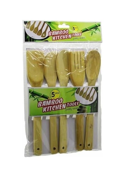 5&apos;li Büyük Boy Bambu Kaşık Spatula Mutfak Tahta Kaşık Seti 30CM
