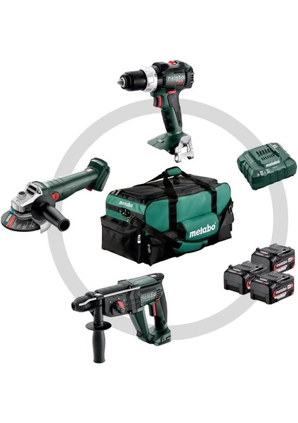 685212000 Combo 3.1 Sb 18 Lt Bl Kömürsüz Akülü Darbeli Matkap + Kh 18 Ltx 24 Akülü Kırıcı Delici + W 18 L 9-125 Akülü Avuç Taşlama 900 Watt Muadili Set (3x 5.2 Ah 18V Akü ve Şarj Cihazı)
