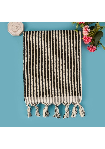 Soft Helga Yüz Havlusu - Ekru / Siyah - 50X90 cm