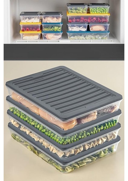 4 Adet Buzdolabı Organizeri, Buzdolabı Için Çok Amaçlı Saklama Kabı, Fresh Box, Şeffaf ve Ayarlanabilir, Gıdaları Taze Tutma Özelliği, Mutfak Düzenleyici (2400 Ml)