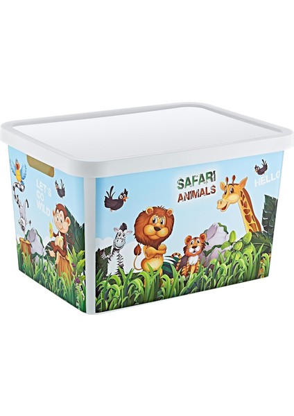 Stafi Desenli Çok Amaçlı Kapaklı Kutu 18 Lt Safari