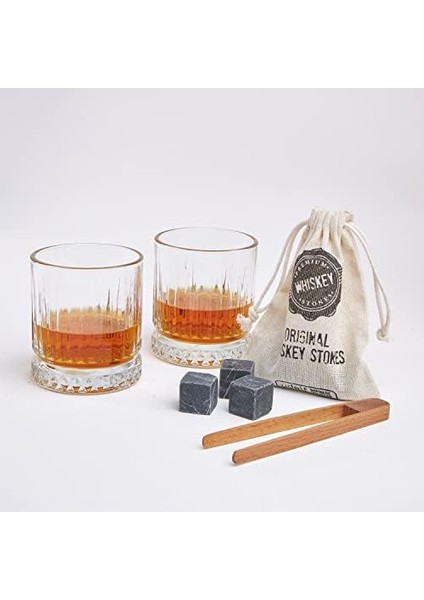 Tasarımlı Ahşap Kutulu 2&apos;li Glasgow Viski Kadeh Seti + 6 Soğutucu Taş modelleri