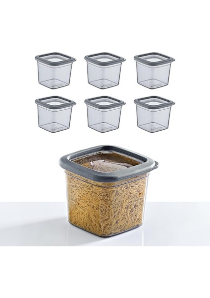 6&apos;lı Set Skali Kare Saklama Kabı 740 ml - Antrasit, Çok Amaçlı Saklama Kabı