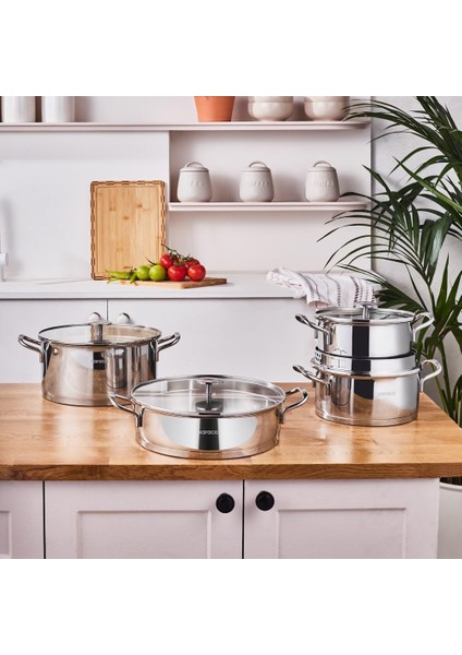 Vapor 8 Parça Süzgeçli Çelik Tencere Seti