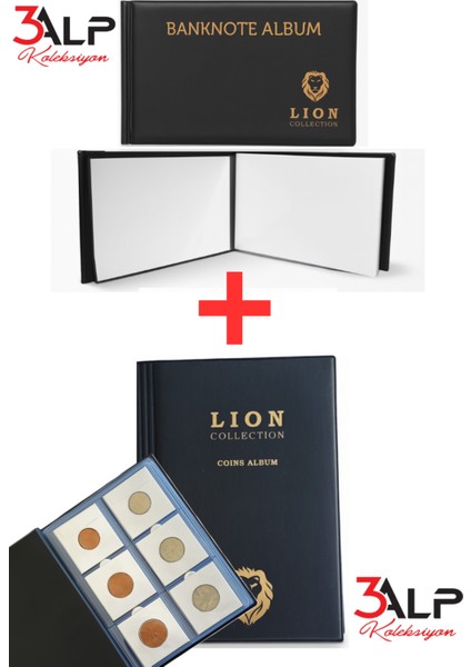 Mini Cep Albümü Seti-72 Gözlü Kapamalı Madeni ve Mini Kağıt Para Cep Defteri Albümü (2’li Set)-Siyah