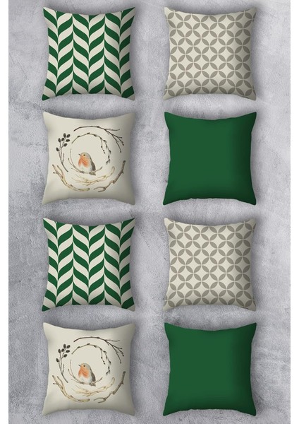 Çift Tarafı Baskılı 43X43 Kırlent Kılıfı 8&apos;li Set Kombini
