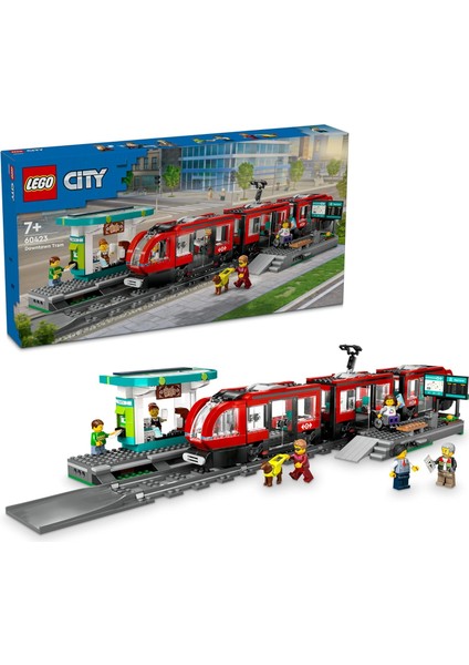 City Şehir Merkezi Tramvay Istasyonu 60423-7 Yaş ve Üzeri Kız ve Erkek Çocuklar Için 6 Minifigür ve 1 Yardımcı Köpek Figürü Içeren Araç Yapım Seti, Doğum Günü Hediyesi Fikri (811 Parça)