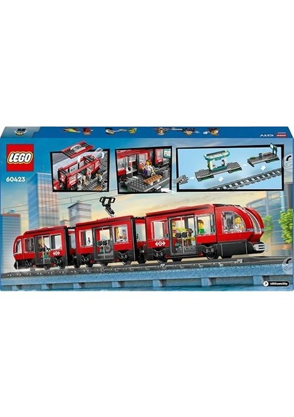 City Şehir Merkezi Tramvay Istasyonu 60423-7 Yaş ve Üzeri Kız ve Erkek Çocuklar Için 6 Minifigür ve 1 Yardımcı Köpek Figürü Içeren Araç Yapım Seti, Doğum Günü Hediyesi Fikri (811 Parça) modelleri