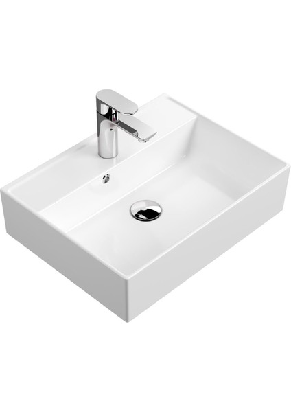 Bagno Plan Tezgah Üstü Kare Çanak Lavabo, 50X38 Cm. Beyaz