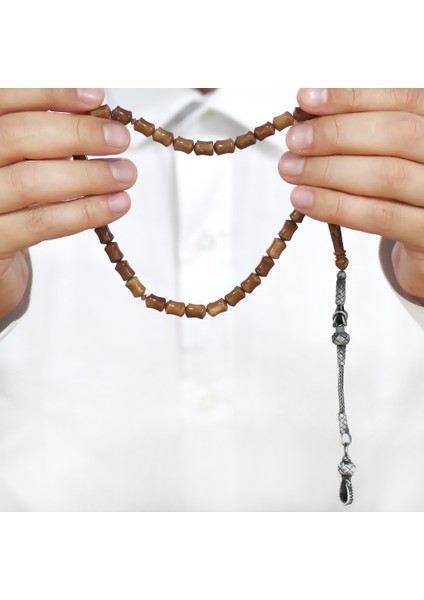 1000 Ayar Gümüş Kazaz Püsküllü Imame Işçilikli Koyu Kahverengi Kuka Tesbih modelleri