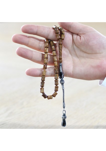 1000 Ayar Gümüş Kazaz Püsküllü Imame Işçilikli Koyu Kahverengi Kuka Tesbih fırsatları