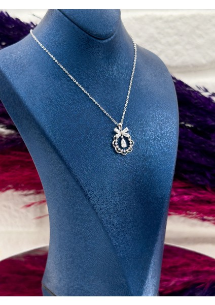 925 Ayar Gümüş Özel Tasarım Damla Kurdela Desenli Popüler Kadın Kolye modelleri