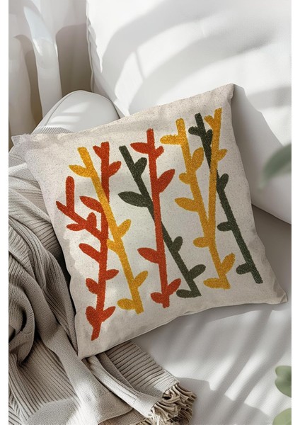 Bambu Nakışlı Dekoratif Kırlent Kılıfı, Panç Kırlent ve Yastık Kılıfı, 44X44 cm