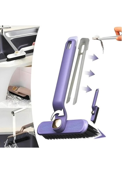 Lüks Sert Kıllı Köşe, Aralık, Derz,, Klozet, Küvet, Mutfak, Lavabo, Ayakkabı, Araç Fırçası, Halı Temizleme Fırçası, Cımbızlı Fırça, 360 Derece Dönebilen, Dekoratif Temzilik Fırçası Mor
