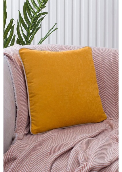 Renk Seçenekli Krem Biyeli Sarı Kırlent Kılıfı Dekoratif Düz Sade Panoroma Panbiy Sarı Krem 30X50