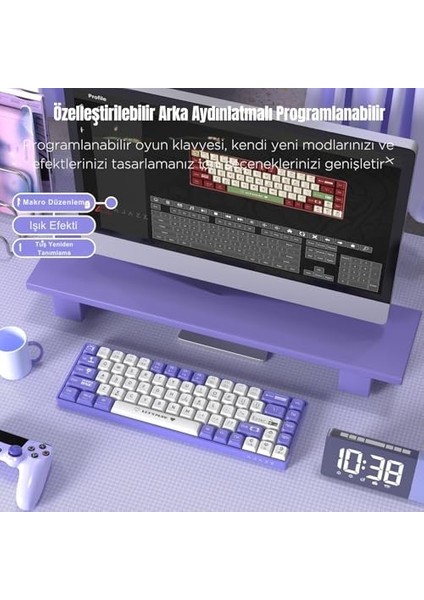 AK680 65% Kablolu Hotswap Mekanik Oyun Klavyesi,68 Tuşlu Taşınabilir -Ghosting Klavye,gökkuşağı Arkadan Aydınlatmalı Programlanabilir,ergonomik, Mor Beyaz, Anahtar-Mavi fiyatları
