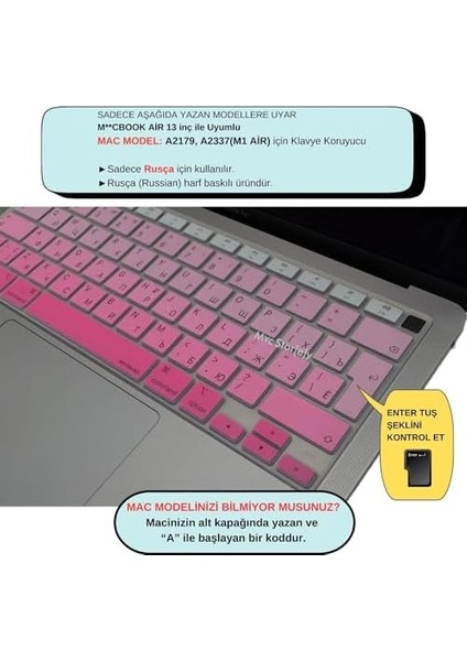 Rusça Klavye Air M1 Kılıfı ( &apos;li Air) A2179 A2337 ile Uyumlu Gradient Pembe fiyatları