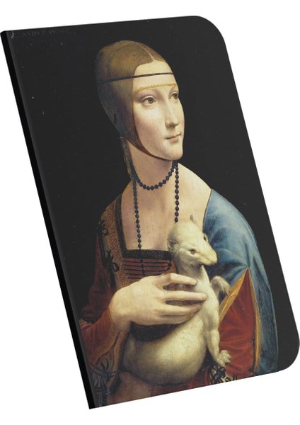 With An Ermine, Da Vinci 1490, A4 Defter Vııı, Çizgisiz, Toplam 64 Sayfa, Tel Dikiş, Esnek Kapak, Oval Kenar, Tuval Doku, 60 Gram, Sarı Krem Renk, 21X29,7X0,5CM