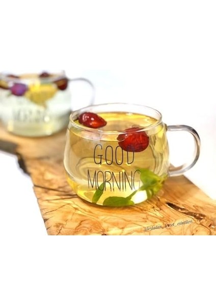 Şeffaf "good Morning" Borosilkat Cam Kupa Seti 350ML modelleri