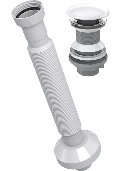 Bagno Sifon, Beyaz Seramik Başlıklı,taşma Deliksiz, (1-1/4), Pis Su Çıkış Dahil -Set 2 Parça