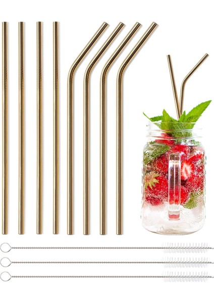 6&apos;lı Paslanmaz Çelik Pipet + 3 Adet Temizleme Fırçası