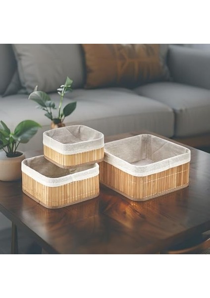 Bambu Çok Amaçlı Saklama Kutusu 3&apos;lü Set, Düzenleyici Kare Derin Boy Organizer, Dekoratif Bambu Düzenleyici 3 Boy Renk (25CM*25CM*12CM-2CM*2CM*10CM-17CM*17CM* 8cm) fiyatları