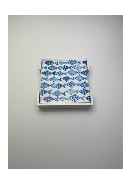 Ahşap Altlığı Seti (Kutulu - Mavi Balık Desenli) fiyatları