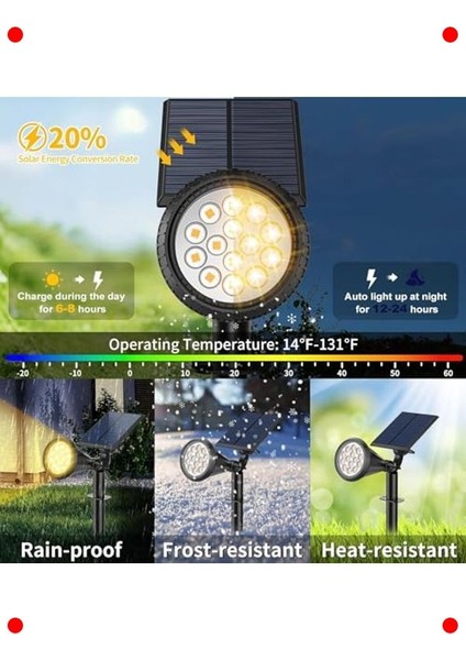 18W Güneş Enerjili LED Bahçe Spotu, Su Geçirmez fırsatları
