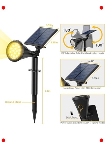 18W Güneş Enerjili LED Bahçe Spotu, Su Geçirmez indirimleri