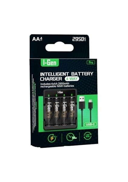 G429 4&apos;lü Pil Şarj Aleti + 4 Adet Aa Pro 2950 Mah Şarjlı Pilli Set modelleri