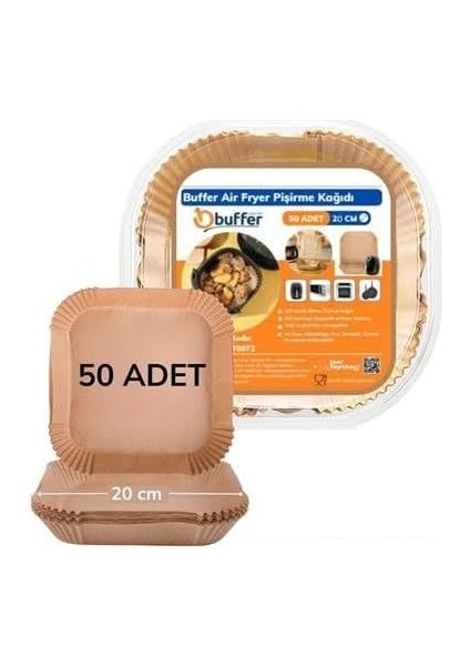 Pişirme Kağıdı 50 Adet Hava Fritözü Kare Model Pişirme Kağıdı Air Fryer Yağsız Firitöz
