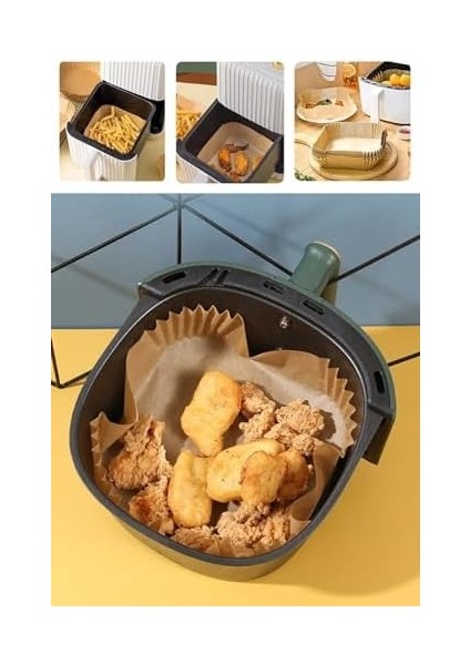Pişirme Kağıdı 50 Adet Hava Fritözü Kare Model Pişirme Kağıdı Air Fryer Yağsız Firitöz modelleri