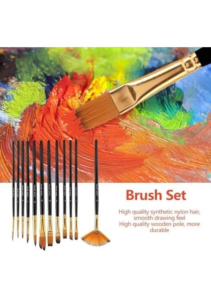 12 Parça Fırçası Seti, Çocuklar, Yetişkinler, Yeni Başlayanlar ve Profesyonel Için Akrilik, Yağlı, ve Guaj modelleri