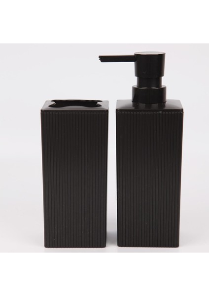 Gri Renkli Plastik Sabunluk ve Diş Fırçalık Seti (Siyah)