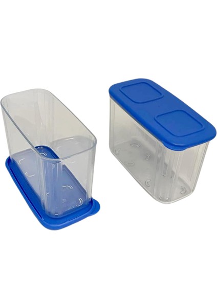 2&apos;li Set Şeffaf ve Taze 715 ml Şeffaf Mavi Buzdolabı Sistemi Taze Sistem Konteyner Kapaklı Dikdörtgen