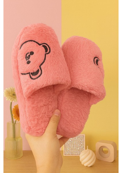 Momo Ayıcık Kadın Ev Terliği Günlük Rahat Kışlık Terlik