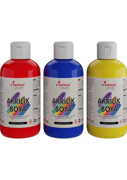 Rose Kırmızı, Mavi, Sarı Akrilik 3&apos;lü Set 3X250 gr